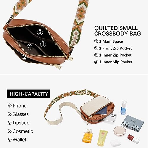 BOSTANTEN Quilted Crossbody Bags for Women Vegan Leather Purses Shoulder Handbags with Wide Strap - color: Pattern&brown