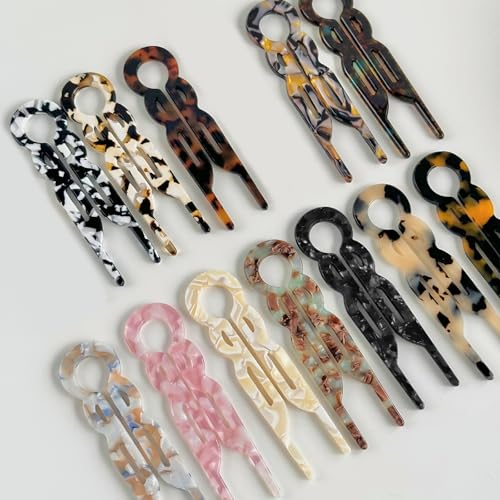 4PCS U-Shaped French Hair Pins for Women - Acetate Hair Clips for Thick, Thin, Fine Hair - Decorative Bun Styling Barrettes in Black & Blonde (B)