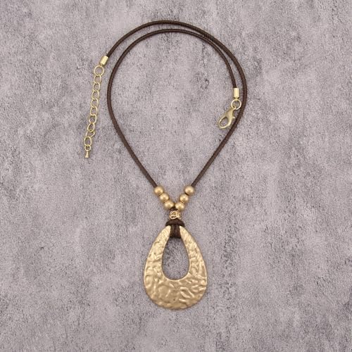 GelConnie Leather Necklaces Turquoise Long Boho Necklaces for Women Brown Chunky Circle Pendant Chocker Necklace Gold Sweater Necklace - style: Boho Vintage Necklace