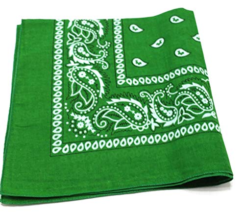 Pack of 3 X-Large Polyester Non Fading Paisley Bandanas 27 x 27 Inches by M.H.I. - color: Green