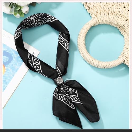 Bandanas Scarf with Leather Ring Floral Buckle Paisley Bandana Headwear Western Scarf Gifts for Women Men Halloween - color: Black