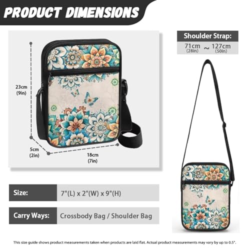 Womens Crossbody Bag Cell Phone Purse Wallet Small Shoulder Handbag for Workout Travel Gym - color: Butterfly Floral