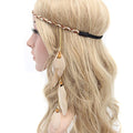 Fodattm Women Lady Bohemian Tassels Hairband Headwear Hippie Feather Headband Hoop Handmade Indian Fascinator Hair Bands Headdress Accessories (khaki) - color: khaki