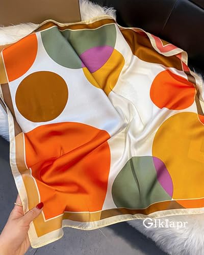 Satin Bandana Headscarf for Women Silky Hair Scarves for Fashion Lightweight - color: 19-orange Dots