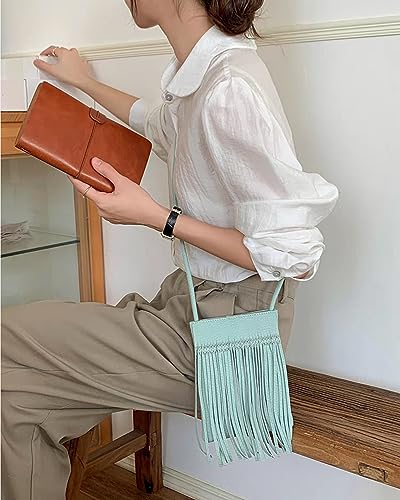 Hoce Women’s Leather Fringe Messenger Bag Large Hobo Crossbody Tassel Shoulder Bags, Gift for Mom Wife Girlfriend - color: 07785light Green