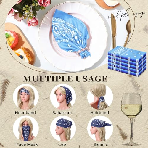 Suhine 24 Pcs Bandanas Bulk for Women Men 22 x 22 Inch Paisley Outdoor Headband Cowboy Handkerchief Summer - color: Blue Tone