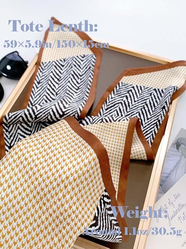 kcctoo 59" Mulberry Silk Like Head Scarf Women's Fashion Square Neck Satin Scarfs for Bag Hair Scarves Gift 59 * 5.9” - color: B003-brown Border Check
