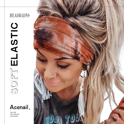 Acenail Wide Boho Headbands Turban Knotted HeadbandStretch Non Slip Hairbands Workout Head Wraps Yoga Head Scarfs Fashion Hair Accessories for Women 4Pcs - color: Tie Dye