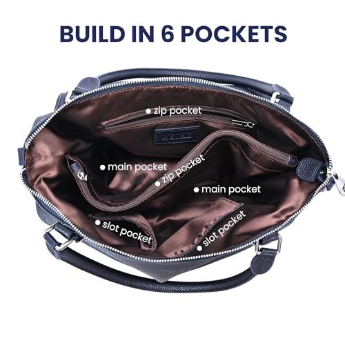 HESHE Genuine Leather Purses and Handbags for Women Tote Shoulder Bag Satchel Purse Top Handle Bags Hobo Crossbody Purse - color: Navy Blue, size: Large