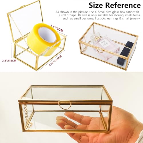 HighFree Vintage Glass Box with Lid - Clear Jewelry Glass Display Box Keepsake Box - Home Decor Decorative Box for Trinket Rings Bracelet (Gold, X-Small) - color: Gold, size: X-Small