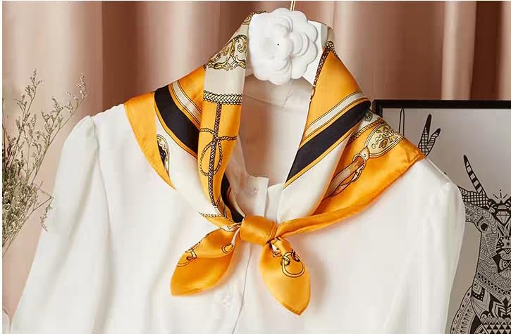 ANDANTINO 100% Mulberry Silk Scarf -21” Square Neckerchief with Gift Packed - color: Orange