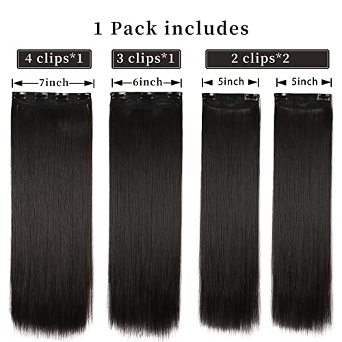 Straight Hair Extensions Dark brown-black Clip in Extensions Soft for Women 20 Inch Thick Clip In (4pcs, 20Inch, 2#) - color: 2# - Dark Brown-Black