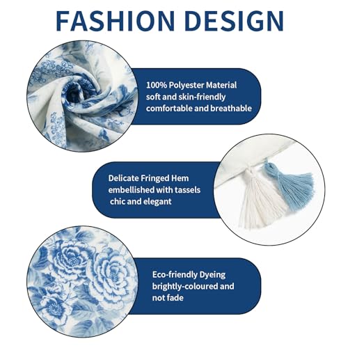 QIUTIMIY Scarf for Women Lightweight Soft Floral Leopard Printed Scarves Fall Winter Fashion Shawl Wrap with Fringe - color: Flower-sblue White