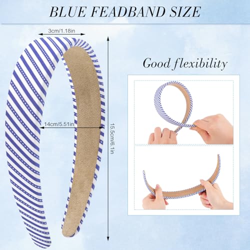 obeoby Blue Headbands, Stripe Head Band for Nautical and Preppy Style Outfits, Non Slip Summer Headband for Girls Women Trendy Hair Accessories (5Pcs) - color: Blue series