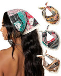 AWAYTR 3Pcs Hair Bandanas Head Kerchief for Women Girls Tie-Back Boho Hair Scarf Headband Bandana Triangle Head Scarf - color: Brown / Green / Pink