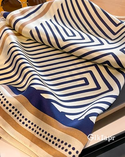 Satin Bandana Headscarf for Women Silky Hair Scarves for Fashion Lightweight - color: 20-blue-gray Striped Pattern