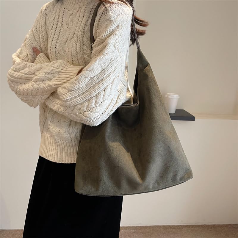 Large Work Tote Bags for Women, Boho Slouchy Suede Purses Handbags - color: Green