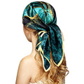 Stlvoll 100% Silk Head Scarf for Women - 27" Hair Scarves Satin Bandanas Square for Night Sleeping with Gift Packed - color: Green/Yellow
