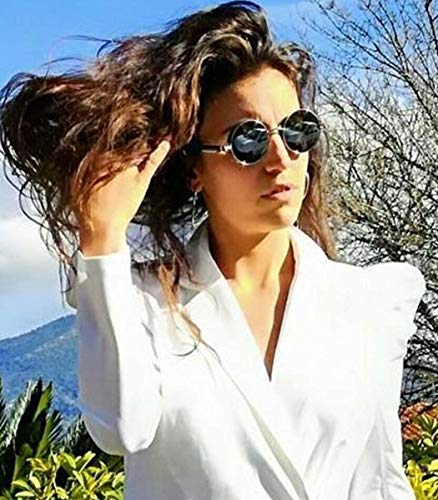 FEISEDY Retro Gothic Steampunk Sunglasses Round Metal Frame Punk Circle Inspired Shade Men B1857 - color: Silver/Grey