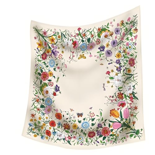 Premium Floral Scarf for Women 35x35 Square Silk Feel-Lightweight Scarves Headscarf Bandanas Wrapping Handbag - color: Tropical Floral Apricot