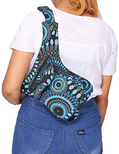 The Collection Royal Handmade Festival Waistpack Boho Hippie Waist Bag Hip Bum Running Belt Fanny Pack Travel Utility Belt (Blk+Blu) - color: Blk+Blu