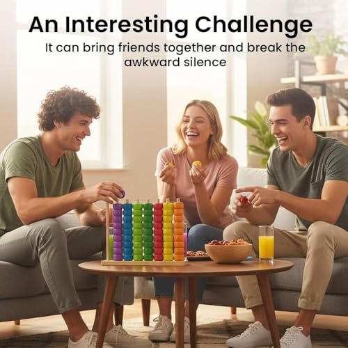 Color Matching Stacking Puzzle Game, Wooden Color Match Challenge Game Fast Color Stack Challenge Ring Stack Puzzle with Racks and Rings, Tabletop Brain Teaser for Family Friend Friendly Fun