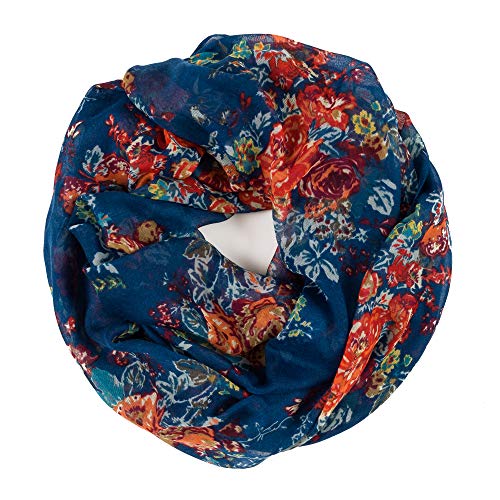 MELIFLUOS DESIGNED IN SPAIN Scarf for Women Lightweight Floral Flower Scarves for Summer Fall Shawl Wrap - color: Barcelona Collection 8 - Blue Elegant Floral