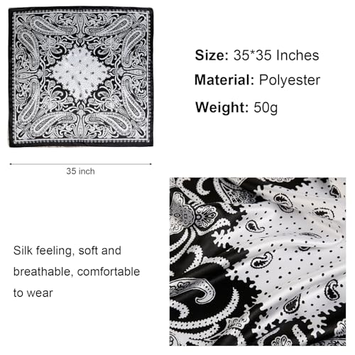 AIBFRID Square Head Scarves Satin Silk Hair Scarf Boho Bandana Headwear for Women Silk Feeling Hair Wrap Neck Scarf - color: Black, size: 35inch