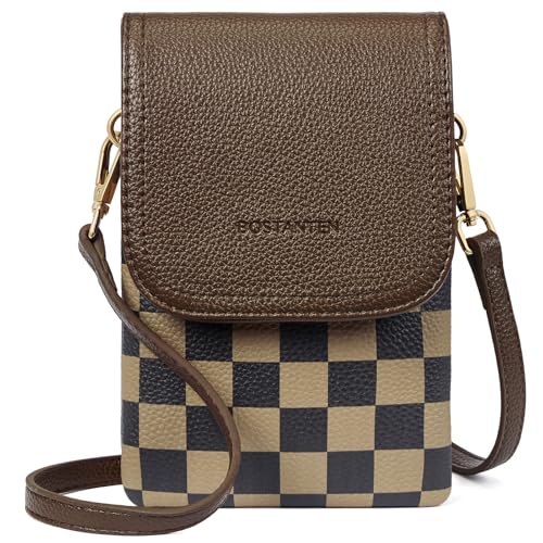 BOSTANTEN Vegan Leather Crossbody Bags for Women Designer Cell Phone Bag Wallet Purses Adjustable Strap - color: Checkered Coffee