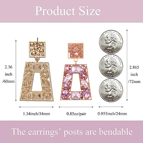 Rhinestone Rectangle Statement Earrings Colorful Crystal Geometric Drop Dangle Earrings for Women Prom Party - color: Purple