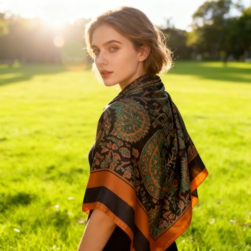 K-Elewon Large Square Scarf 43" Silk Scarf Fashion Scarves Silk Feeling Hair Wrapping Scarfs Night Sleeping Headscarf - color: Vb06