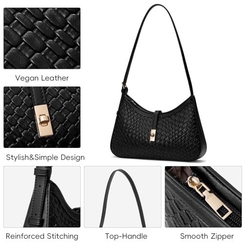 CLUCI Shoulder Bag for Women, Purses for Women, Handbag Hobo Bags Vegan Leather Crossbody Purse with Adjustable Strap Black Woven Texture - color: B-black Woven Texture-small
