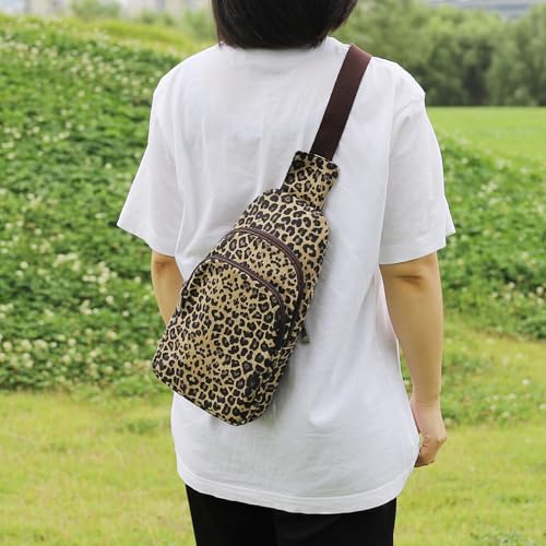 SILKAREA Canvas Sling Bag for Wome Crossbody Purse Small Sling Backpack Purse Travel Hiking Chest Bag Daypack - color: Brown Leopard