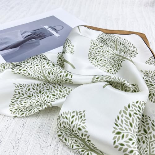 Women's Small 21 inch 100% Silk Scarf Bandana for Head Neck Hair | 100% Mulberry Silk Lightweight Designs Gift-Ready Packaging For Hair Fashion 21"x21" Printed - color: 106white Khaki