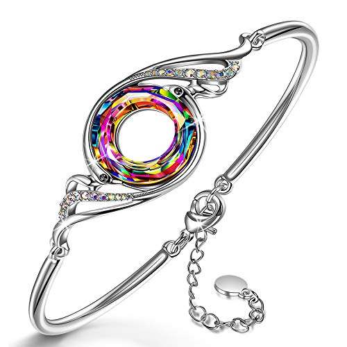 Kate Lynn "Rise From the Ashes" Phoenix Bracelet Made with Crystals from Austria, Adjustable Bangle Bracelet for Women 7"+2", Packaged with Jewelry Box, Birthday Gift for Women, Symbol of Luck and Renewal - color: Iridescence