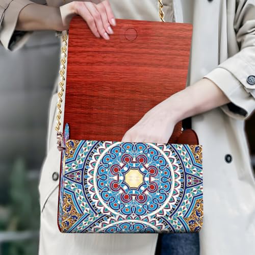 C'eitura Mandala Diamond Art Wooden Clutch Purse with Chain, 5D DIY Rhinestone Shoulder Bag Kit, Boho Festival Wallet, Handmade Craft Project for Beginners, Unique Women's Gift - color: SKB210