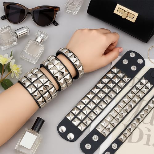 Adjustable Leather Bracelets, Leather Wrap Bracelets Leathers Cuff Bracelet Leathers Wristband for Women for DIY Craft Jewelry Making - style: Punk
