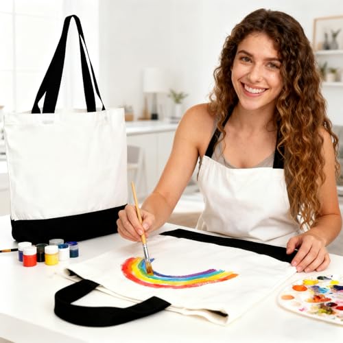 Pumtus 9 Pack Canvas Tote Bags, 18.5 x 16 IN Large Cotton Tote with Handle, Washable Reusable Shopping Bags, Multi-Purpose Kitchen Grocery Bag, Blank Cloth Tote for DIY, Beach, Holiday, Crafts