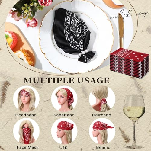 Suhine 24 Pcs Bandanas Bulk for Women Men 22 x 22 Inch Paisley Outdoor Headband Cowboy Handkerchief Summer - color: Black, Red