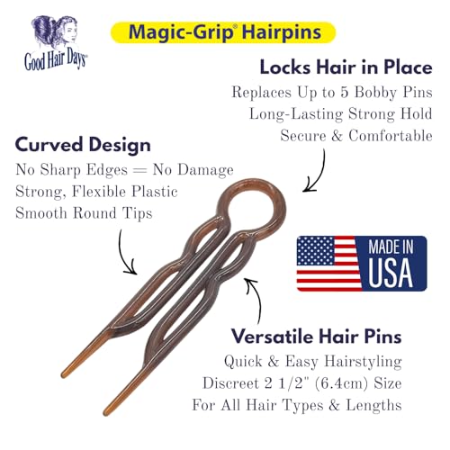 Magic-Grip Hair Pins Set of 10 by Good Hair Days Color: Shell - color: Tortoise Shell Brown, size: Set of 10