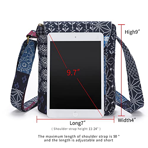 OPQRSTU Women's Retro Small Size Canvas Shoulder Bag Hippie Boho Crossbody Handbag - color: Blue Square