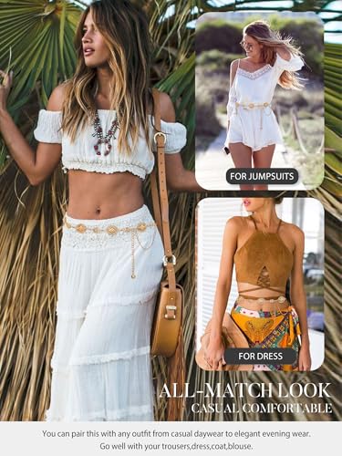 FIORETTO Western Waist Chain Belt Metal Concho Belt for Women Cowgirl Cowboy Boho Country Belt for Dress Jean - color: Gold-26, size: Fit Waist Up to 38"