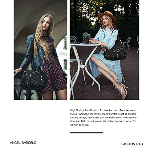 Angel Barcelo Purses for Women Large Shoulder Bag Soft Hobo Bags for Women - color: Stylish Black