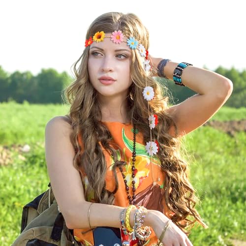 DOCILA Flower Headbands For Women Hippie Floral Hairband Boho Fairy Crown Wedding Parties Outfit Costume Hair Accessories - color: Rainbow