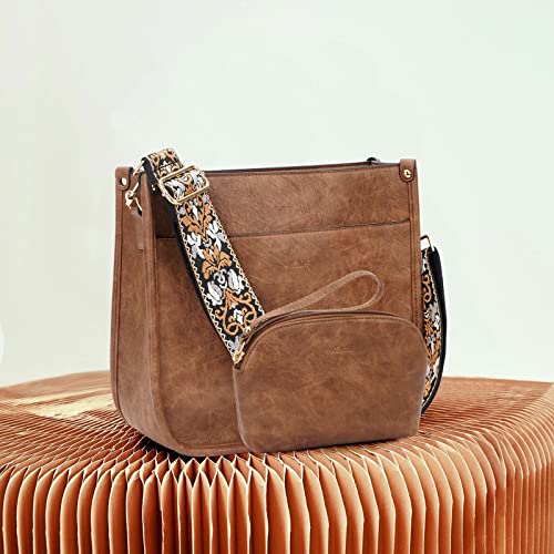 HKCLUF Crossbody Bag Purse for Women 2PCS/Set Leather Hobo Handbag Wallet Set With 2Adjustable Guitar Strap Shoulder Bag | Purse - color: A29-apricot