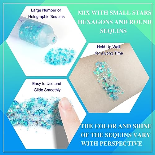 MEICOLY Light Blue Body Glitter,Mermaid Princess Face Glitter Gel,Ice Blue Glitter Face Paint for Halloween,Frozen Birthday Party Decorations,Chunky Glitter for Eye Lip Hair,Festival Rave Glitter Gel - color: light blue body glitter