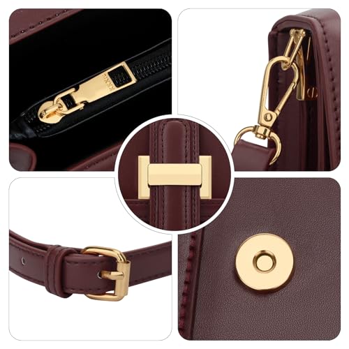 KKXIU Crossbody Bags for Women - Top Handle Purses for Lady, Leather Handbags Shoulder Clutch with Adjustable Shoulder Strap - color: Wine