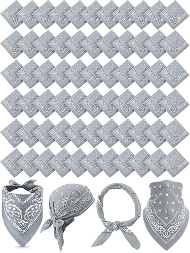 Unittype 48 Pieces Paisley Bandana Novelty Unisex Cowboy Headband Sports Bandannas Scarf Outdoor for Western Party Costume - color: Light Gray, style: Classic