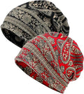 XYIYI Womens Chemo Headwear Hats Cotton Slouchy Beanie Cap Scarf - color: 2pcs Black Red