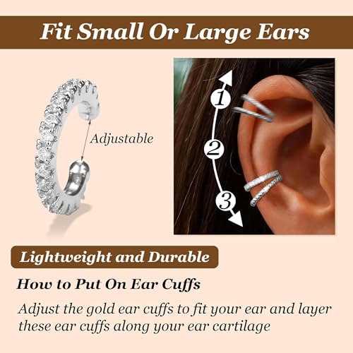 Ear Cuffs Non-Piercing for Women Dainty 14K Gold Plated Clip On Cartilage Earrings Hypoallergenic Huggie Hoop Cuffs Fake Earings for Non Pierced Ears - color: D:silver ear cuff